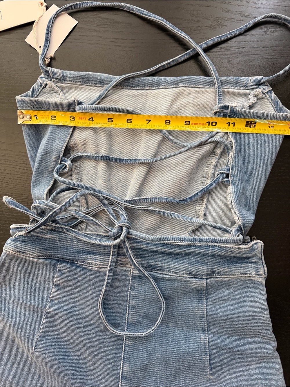 Good American Light Blue Lace-Up Back Wide Leg Denim Jumpsuit - Picture 7 of 7